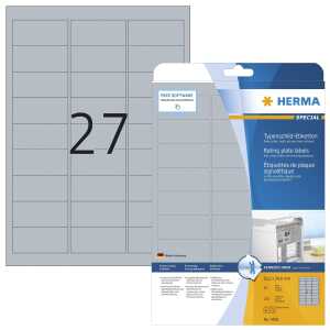 Herma Etiketten Typenschild stark 63,5 x 29,6 mm silber 10 Bl 675 Etik