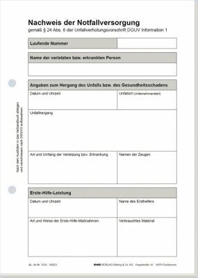 RNK Arbeitsunfallanzeigen, A5, Nachweis der Notfallversorgung - Block