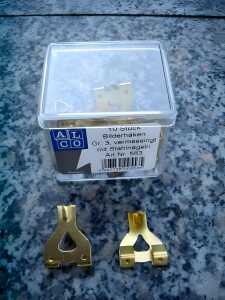 Bilderhaken Größe 3, vermessingt, mit Stahlnägeln, Dose à 10 Stück