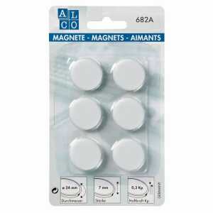 Haftmagnete, rund, Weiß, Ø 24 mm, Blisterkarte à 6 Stück, Haftkraft min. 0,3 kp