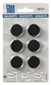 Haftmagnete, rund, Schwarz, Ø 24 mm, Blisterkarte à 6 Stück, Haftkraft min. 0,3 kp