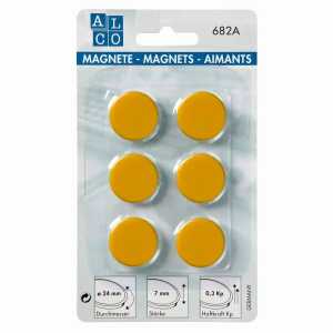 Haftmagnete, rund, Gelb, Ø 24 mm, Blisterkarte à 6 Stück, Haftkraft min. 0,3 kp