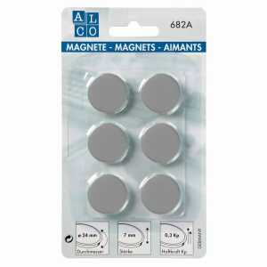 Haftmagnete, rund, Grau, Ø 24 mm, Blisterkarte à 6 Stück, Haftkraft min. 0,3 kp