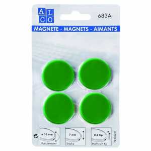 Haftmagnete, rund, Grün, Ø 32 mm, Blisterkarte à 4 Stück, Haftkraft min. 0,8 kp
