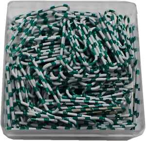 Briefklammern ZEBRA, Weiß-Mint, kunststoffüberzogen, 28 mm, rund, Dose à 1000 Stück