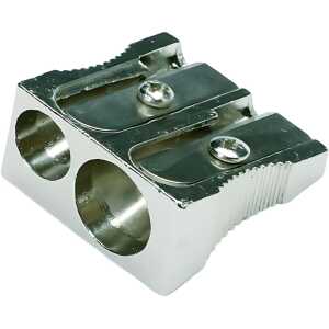 Bleistiftspitzer, Metall, doppelt, verzinkt, in Keilform, Blisterkarte, für Stifte Ø 8 mm & 11 mm