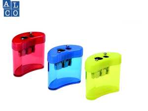 Dosenbleistiftspitzer, doppelt, halbmondförmig, Metallspitzer, Ø 8 mm und 11 mm, bunt gemischt