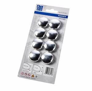 Haftmagnete, rund, silberfarben, Ø 30 mm, Blisterkarte à 8 Stück, Haftkraft 0,22 kp