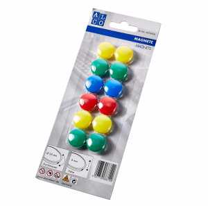 Haftmagnete, rund, bunt gemischt, Ø 20 mm, Blisterkarte à 12 Stück, Haftkraft 0,1 kp