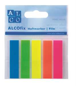 ALCOfix Haftmarker, Film, 12 x 50 mm, je Farbe 25 Stück, Rot, Orange, Gelb, Grün, Blau