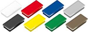 Haftmagnete, eckig, bunt gemischt, 23 x 50 mm, Schachtel à 10 Stück, Haftkraft min. 1,0 kp