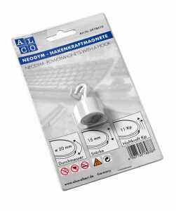 Hakenmagnete, Neodym, Weiß, Ø 20 mm, Haftkraft min. 11 kp, 1 Stück auf SB-Karte