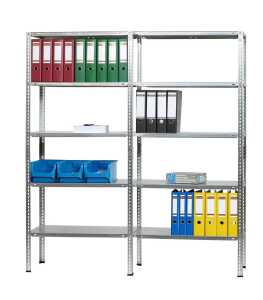 Schraub-Doppelregal, Stahlblech, verzinkt, Typ 4601, Ordnert. 40 cm, 10 Metallböden, (L/B/H)160/40/180 cm