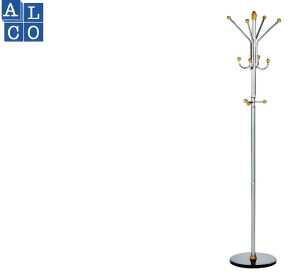 Standgarderobe, Metall, silberfarben Marmorfuß, insgesamt 11 Holzhaken, (H/Ø) 184/35 cm