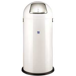 Abfallsammler, rund, Weiß, Push-Klappe, feuerverzinkter Einsatz Inhalt 52 L, (H/Ø) 84/37 cm