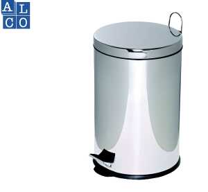 Tretabfalleimer, rund, silberfarben, Stahlblech, Kunststoffeinsatz, Inhalt 20 L, (H/Ø) 45,5/29,5 cm