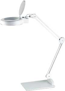 LED-Lupenleuchte, Weiß, rund, Abdeckung, Standfuß, 48 LEDs, Glaslinse 5, 3 Dioptrien, 13 W