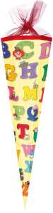 Nestler Schultüte 85cm 6-eckig Tüllverschluss mit Textilborte "ABC"