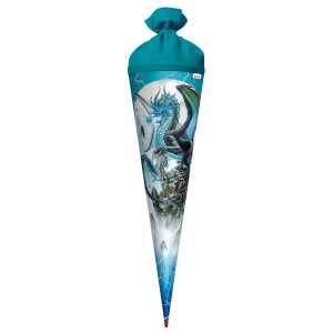 Motiv-Schultüte Eisdrache 70cm rund Rot(h)-Spitze Filzverschluss