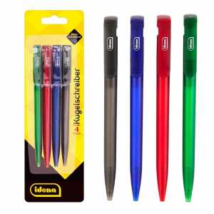 Idena 512391 - Druckkugelschreiber, 4 Stück mit Großraummine