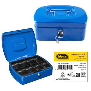 Idena Geldkassette 8" 205x160x90mm, blau - Metall, 8 Fächer