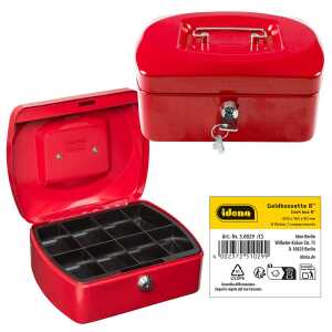Idena Geldkassette 8" 205x160x90mm, rot - Metall, 8 Fächer