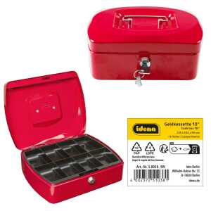 Idena Geldkassette 10" 255x200x90mm, rot - Metall, 8 Fächer