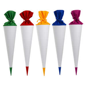 Goldbuch Bastelschultüte 70cmn Sortiment weiß mit farbigem Filzverschluss & Spitze