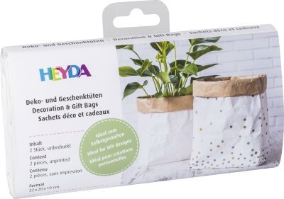 HEYDA 203089350 Papier-Dekobeutel 320 x 200 x 100 mm Kraft-Papier doppellagig weiss/natur unbedruckt