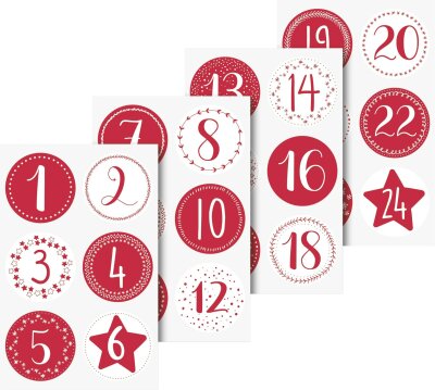 HEYDA 203780808 Sticker Zahlen Advent 10 x 19 cm Sticker Ø 4 cm rot