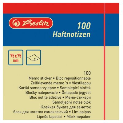 Herlitz Haftnotizen 75x75mm 100Bl hellgelb blanko nonpermanent