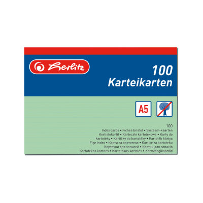 Herlitz Karteikarte A5 liniert grün 100St hf eingeschweißt mit Aufreißfaden