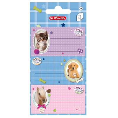 Herlitz Buchetiketten Pretty Pets FSC 3 Bögen à 3 Stück selbstklebend