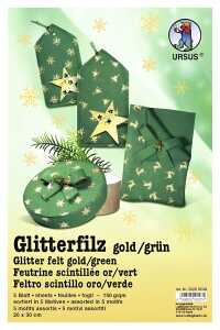 Ursus GLITZER-FILZ GOLD 150G,5BL.20x30CM,GRÜN 5M.S.