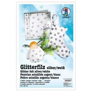 Ursus GLITZER-FILZ SILBER 150G,5BL.20x30CM,WEISS 5M