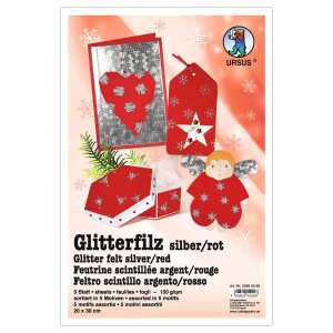 Ursus GLITZER-FILZ SILBER 150G,5BL.20x30CM,ROT 5M.S