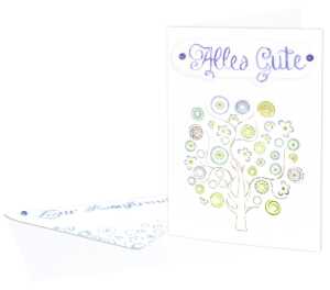 Ursus DOPPELKARTE GELASERT+ KUVERT,LEB.BAUM,WEISS