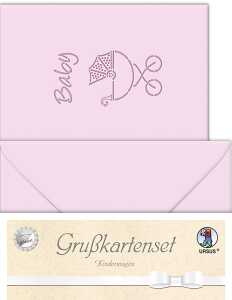 Ursus DOPPELKARTE GELASERT+ KUVERT,KIND.WAG. ROSA