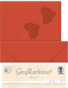 Ursus DOPPELKARTE GELASERT+ KUVERT,HERZEN2,RUBINROT