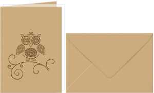 Ursus DOPPELKARTE GELASERT+ KUVERT,EULE, HELLBRAUN