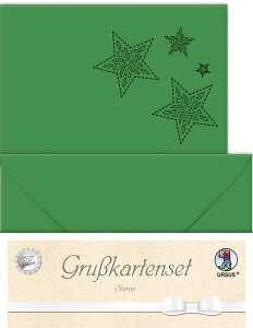 Ursus DOPPELKARTE GELASERT+ KUVERT,STERNE,TANN.GRÜN
