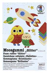 Ursus MOOSGUMMI 2MM,20x30CM,6BL.6F. "GLITTER" KLASSIK