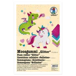 Ursus MOOSGUMMI 2MM,20x30CM,6BL.6F. "GLITTER" MODERN