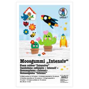 Ursus MOOSGUMMI "INTENSIV"2MM,20x30CM,10BG.10FARBEN