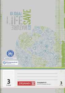 BRUNNEN Schulheft A5 Lineatur 3 mit Rand 16 Blatt Recyclingpapier