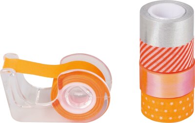 HEYDA 203584573 Deko Tapes Mini Neon Akzente jede Rolle 3 m x 12 mm Papier-Tapes orange/rot neon