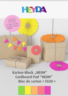 HEYDA 2047154 Neonpapier-Block A4 5 Farben: neon grün neon gelb neon orange neon rot neon pink