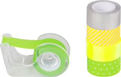 HEYDA 203584575 Deko Tapes Mini Neon Akzente jede Rolle 3 m x 12 mm Papier-Tapes grün/gelb neon