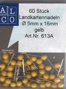 Alco Landkartennadel 16mm Ø5mm gelb 60 Stück