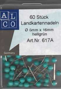 Landkartennadeln, hellgrün Ø 5 mm x 16 mm  SB-Dose à  60 Stück